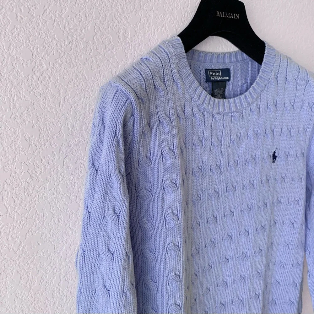 Ralph Lauren periwinkle cable knit cotton pullover sweater